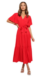 Women’s V-Neck Printed Short Sleeve Dress – High Waist Commuter Dress | Lovana UK